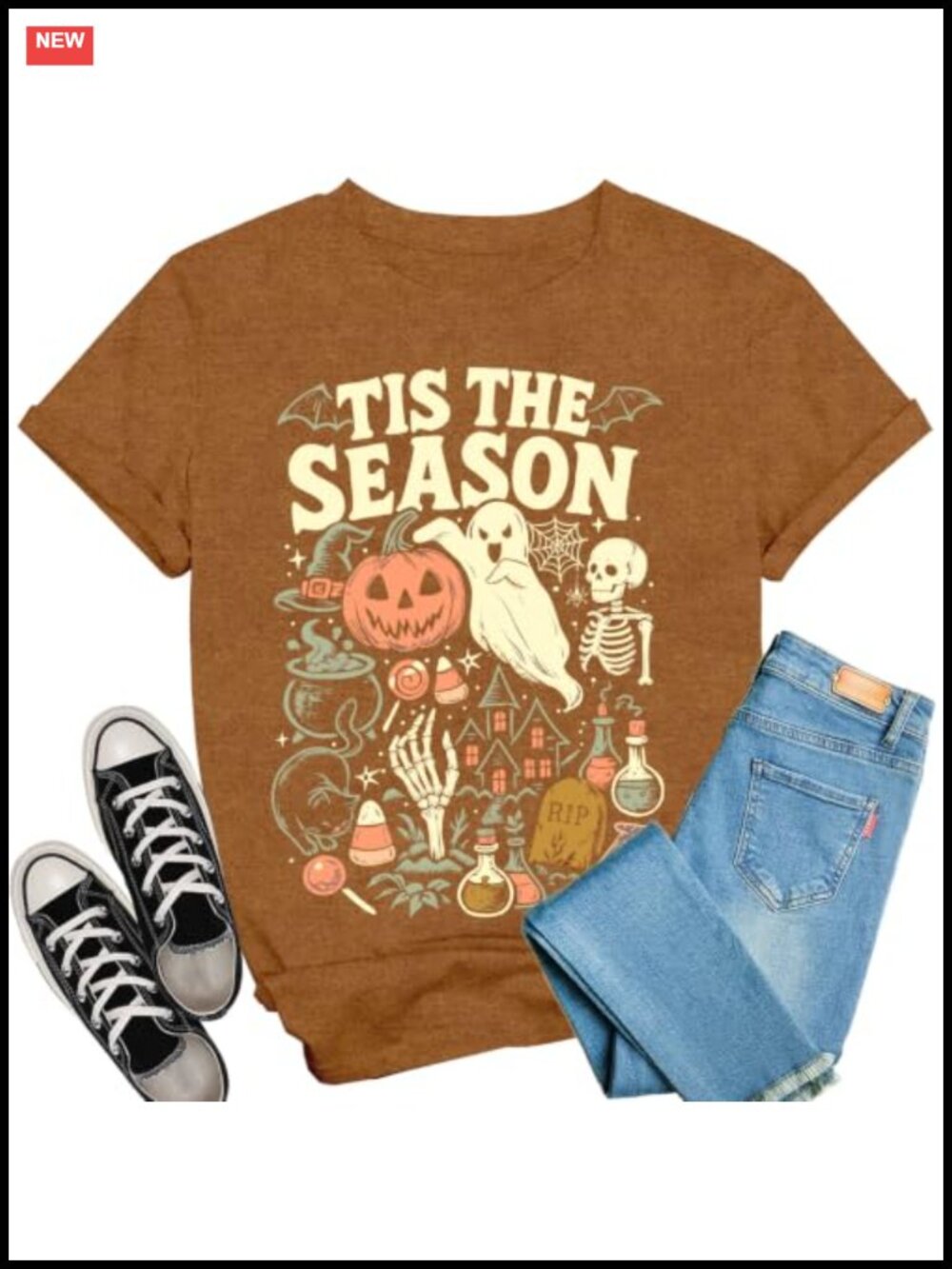 Women's Tis The Season Halloween T-Shirt Retro Spooky Graphic Tee Fall